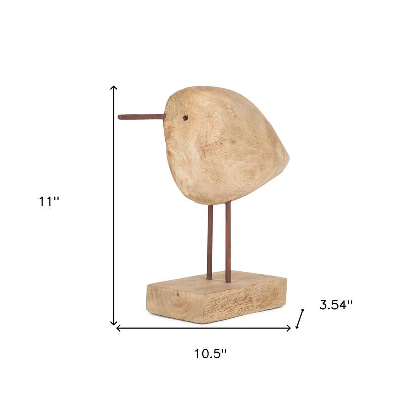HomeRoots 11" Brown Solid Wood And Iron Bird Abstract Tabletop Sculpture - 11.00 in. x 10.50 in. x 3.54 in.