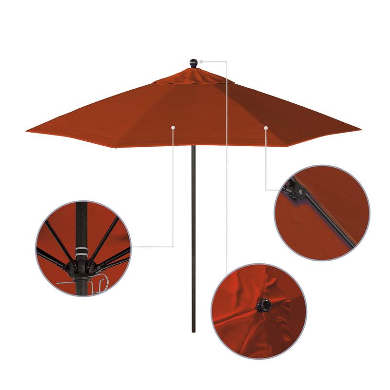 California Umbrella 9' Rd. Aluminum Frame, Fiberglass Rib Market Umbrella, Push Open, Bronze Finish, Pacifica Fabric