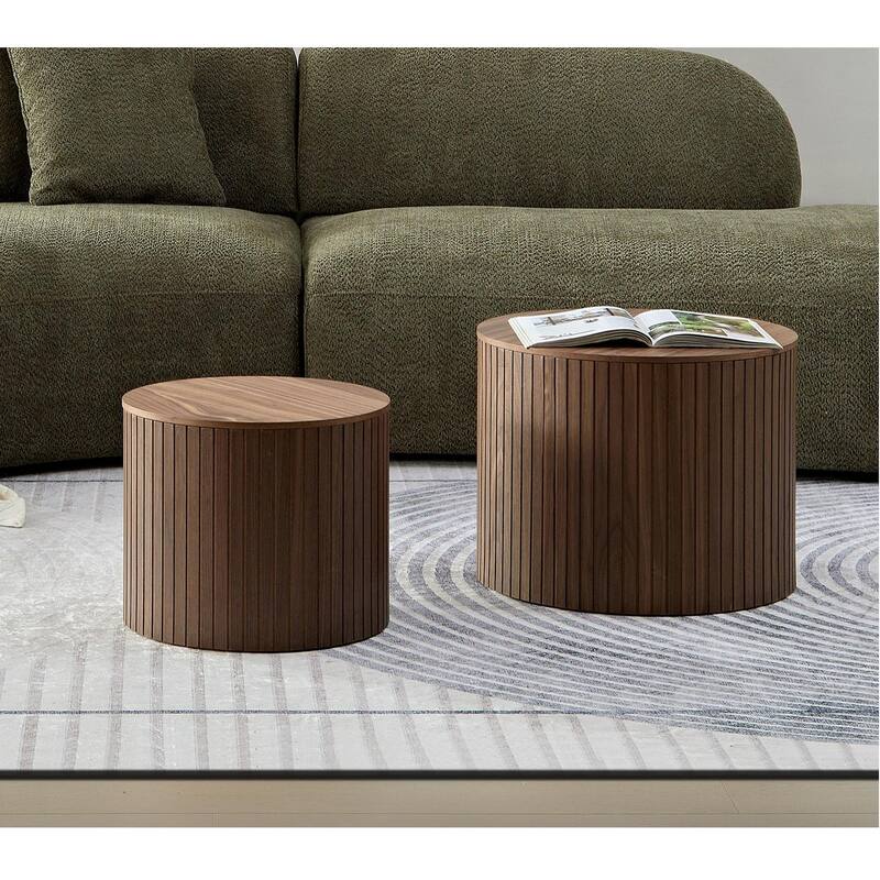 2 Piece Set Modern Nesting Coffee Table Handmade Round Coffee Table with Waterproof and Wear Resistant, for Living Room