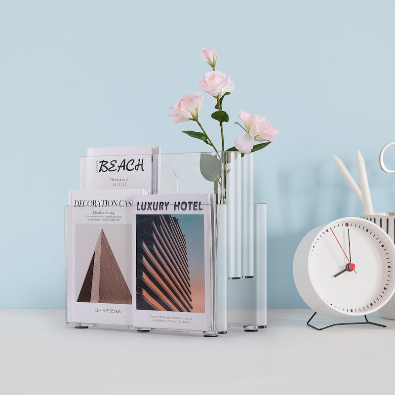 Art Organizer Rack for Book Record Magazine Newspaper - Clear - 4-Slot