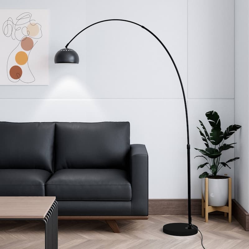 Floor Lamp with Black Marble Base and Metal Lamp Shade Arco Collection - 76"