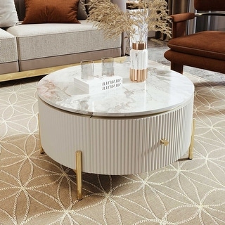 Modern Round Coffee Table with 2 Large Drawers Storage Accent Table ...