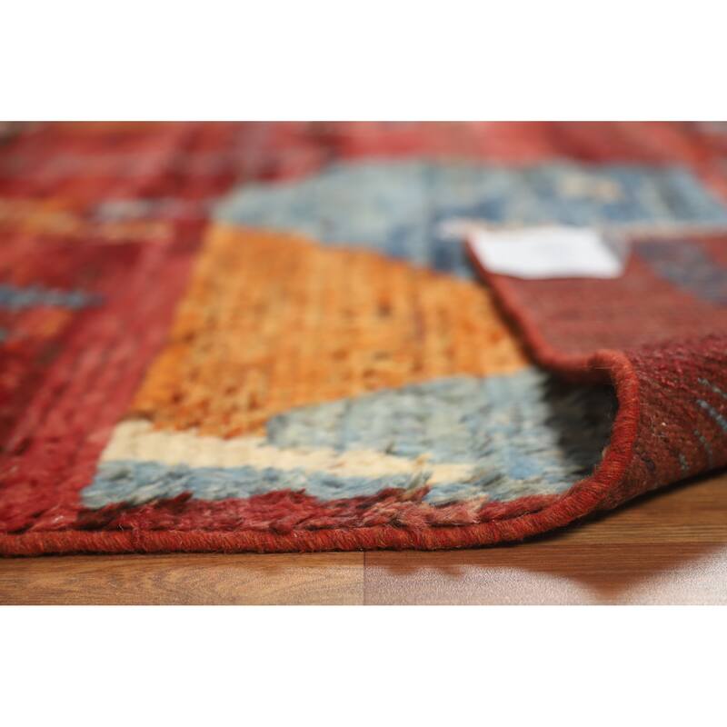 Geometric Moroccan Oriental Area Rug Handmade Red Wool Carpet - 6'4" x 8'9"