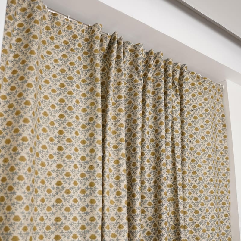 Fabdivine Floral Soft Linen Blend Fabric Kitchen Living Room Window Home Accent Décor Curtain - Khubsurat- Mustard - 54"X96"