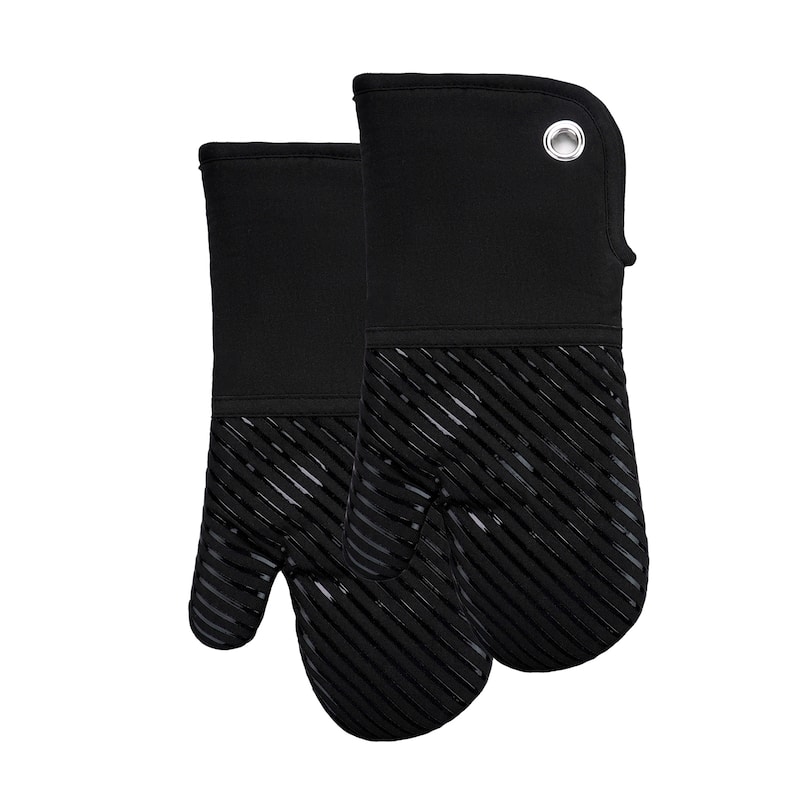 Silicon Print Oven Mitt-Pair - 7x13.5 - Black