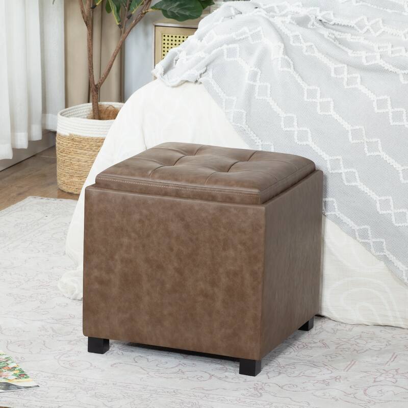 Adeco Storage Ottoman With Tray