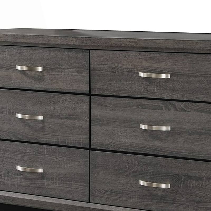 Transitional Wooden Dresser with 6 Spacious Drawers, Gray and Black