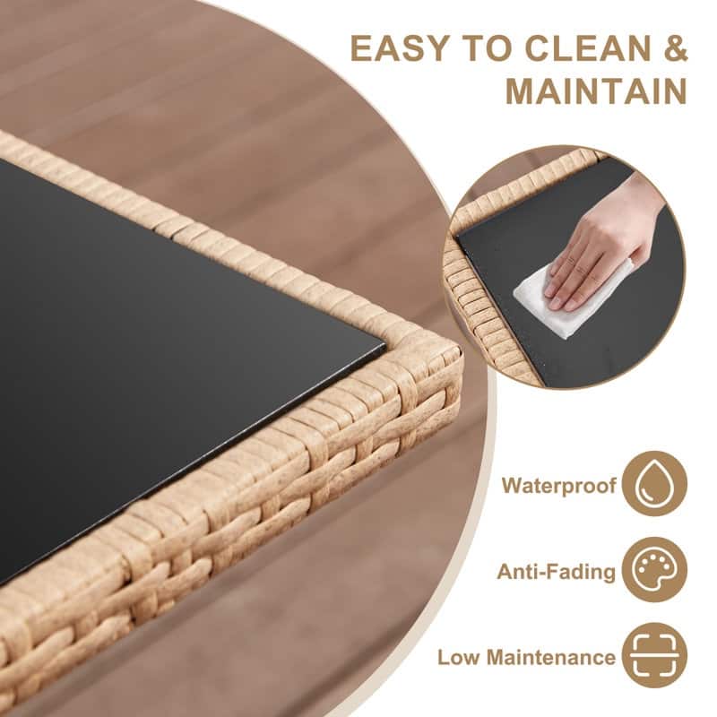 35" Square/Round Outdoor Dining Table - All-Weather Wicker Patio Table with Tempered Glass Top & Iron Frame for Balcony