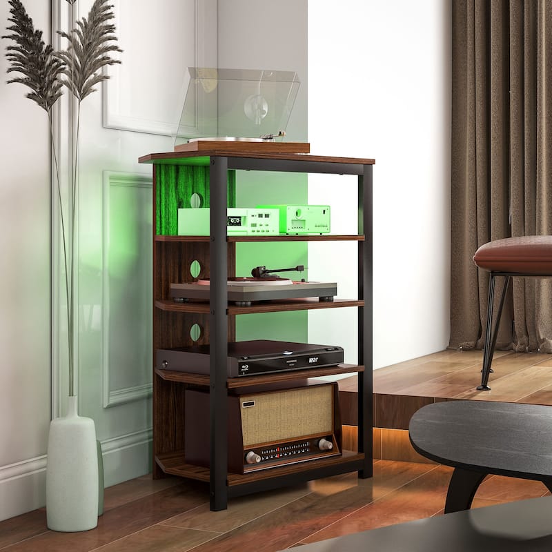 Corner TV Stand with 4 Shelves RGB LED Lighting Steel Frame and Cable Management for Living Room Storage
