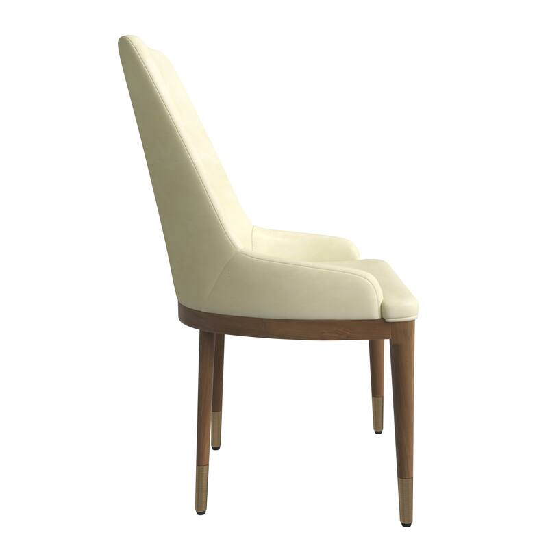 Dining Chair Upholstered in Leather with Rubberwood Frame Set of 2 Side Chair High Back and Gold Accent Legs