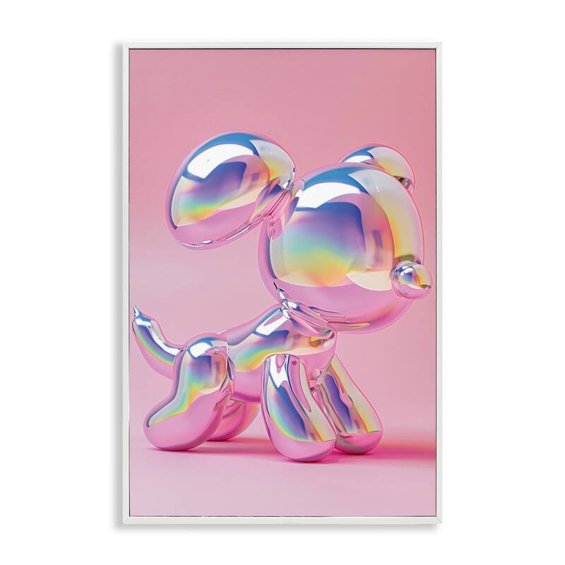 Stupell Pink & Iridescent Trendy Dog Framed Giclee Art Design By LSR Design Studio - 12 x 18 - White