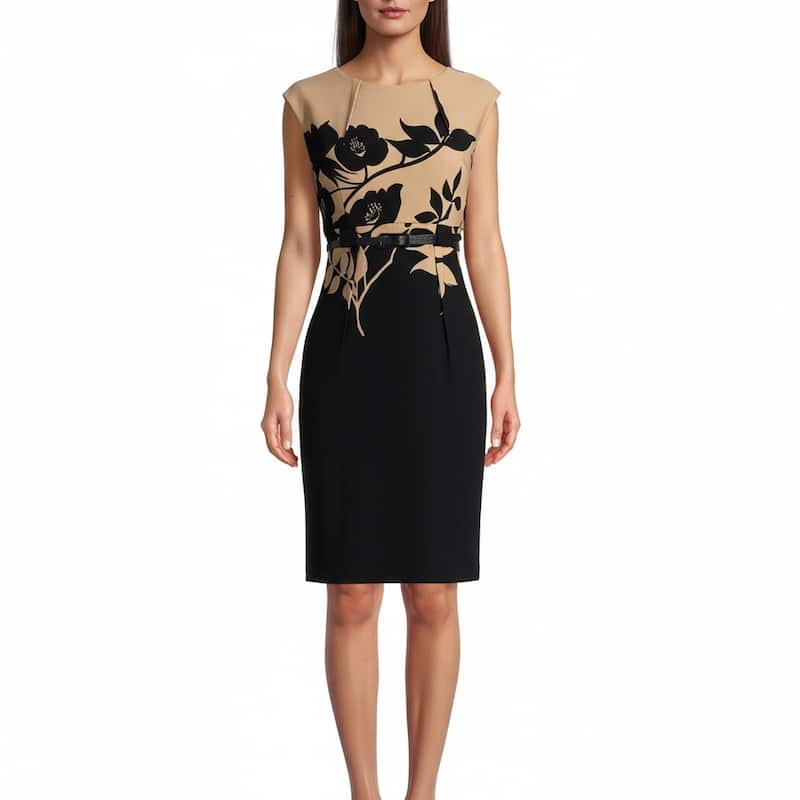 Connected Apparel Cap Sleeve Printed Mid-Length Dress