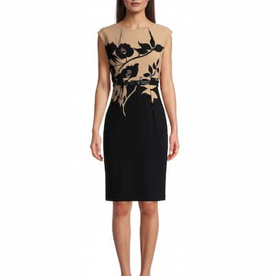 Connected Apparel Cap Sleeve Printed Mid-Length Dress