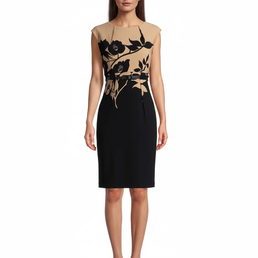 Connected Apparel Cap Sleeve Printed Mid-Length Dress