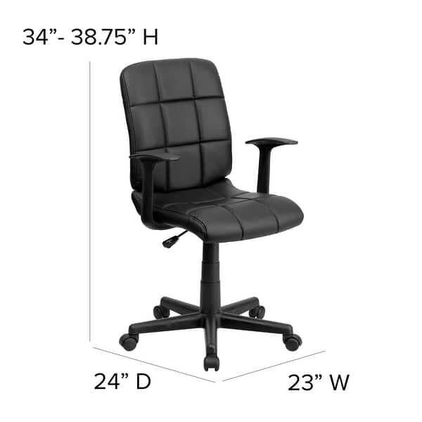 dimension image slide 1 of 5, Mid-Back Quilted Vinyl Swivel Task Office Chair with Arms