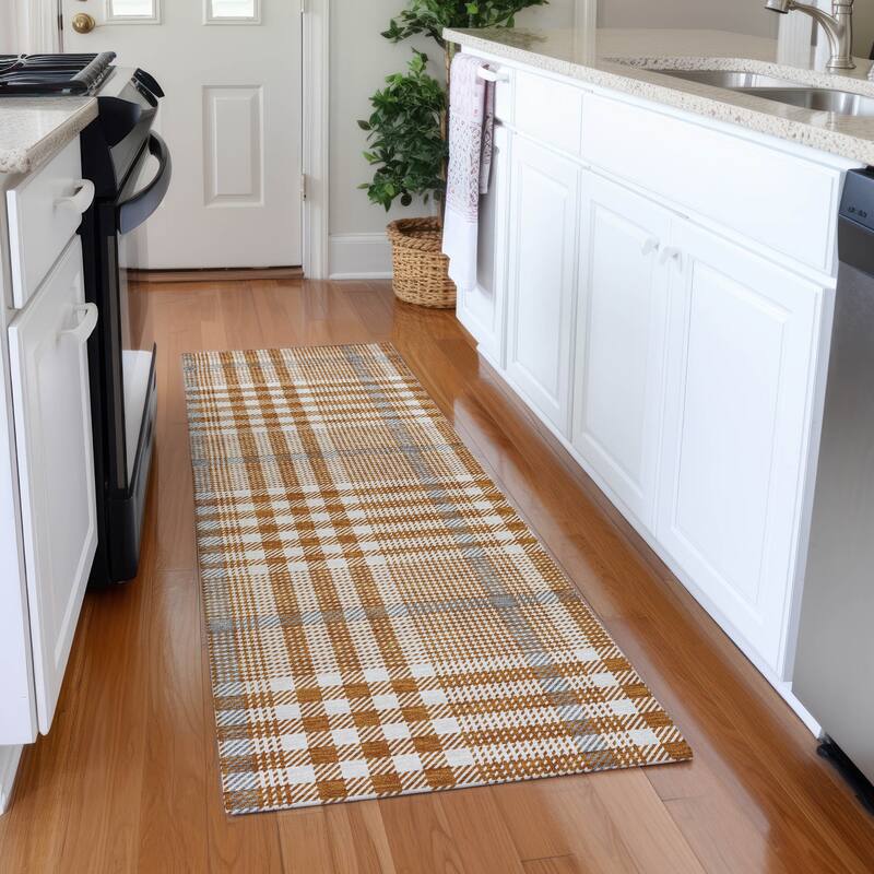 Premium Washable Super Soft Modern Plaid Mayfield Rug - Paprika - 2'3" x 7'6"