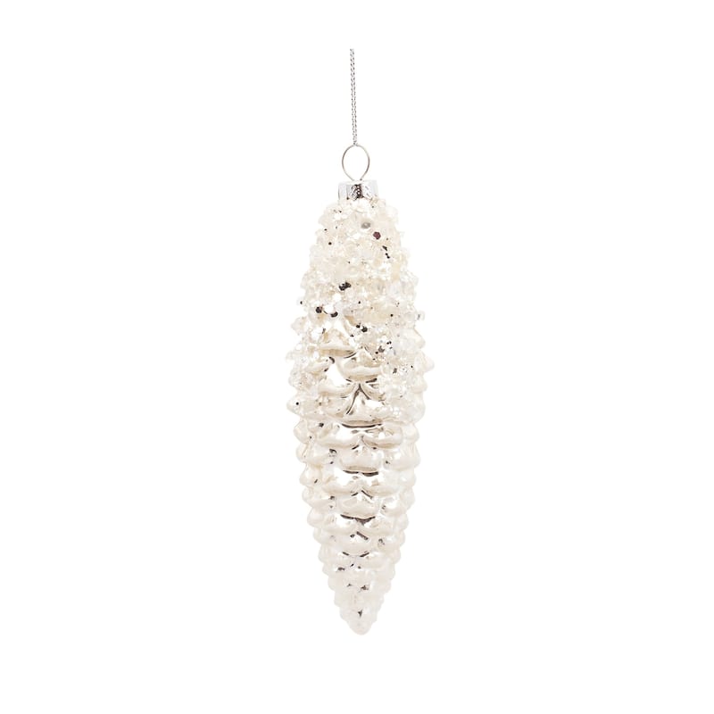 12ct White Pinecone Christmas Drop Ornaments 7.25"