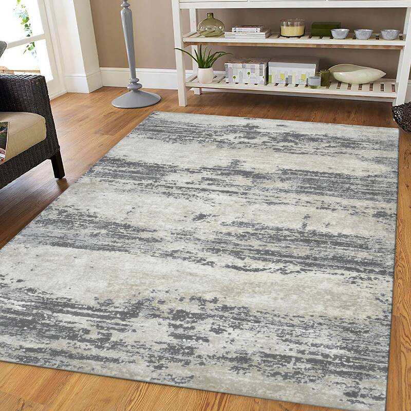Sylvia Erica Gray/Blue Polyester Blend Performance Area Rug - 5'3" x 7'9"