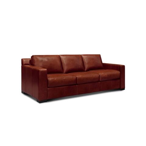Santiago 100% Top Grain Leather Mid-century Sofa, Russet Red-Brown - Removable Cushions