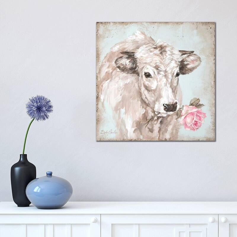 iCanvas 'Cow With Rose II' by Debi Coules Canvas Print - 18x18x1.5