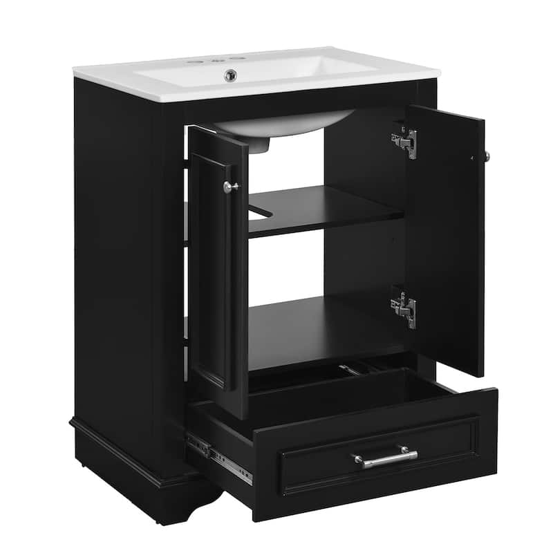 24'' Bathroom Wood Storage Vanity Cabinet with Ceramic Sink, Drawer