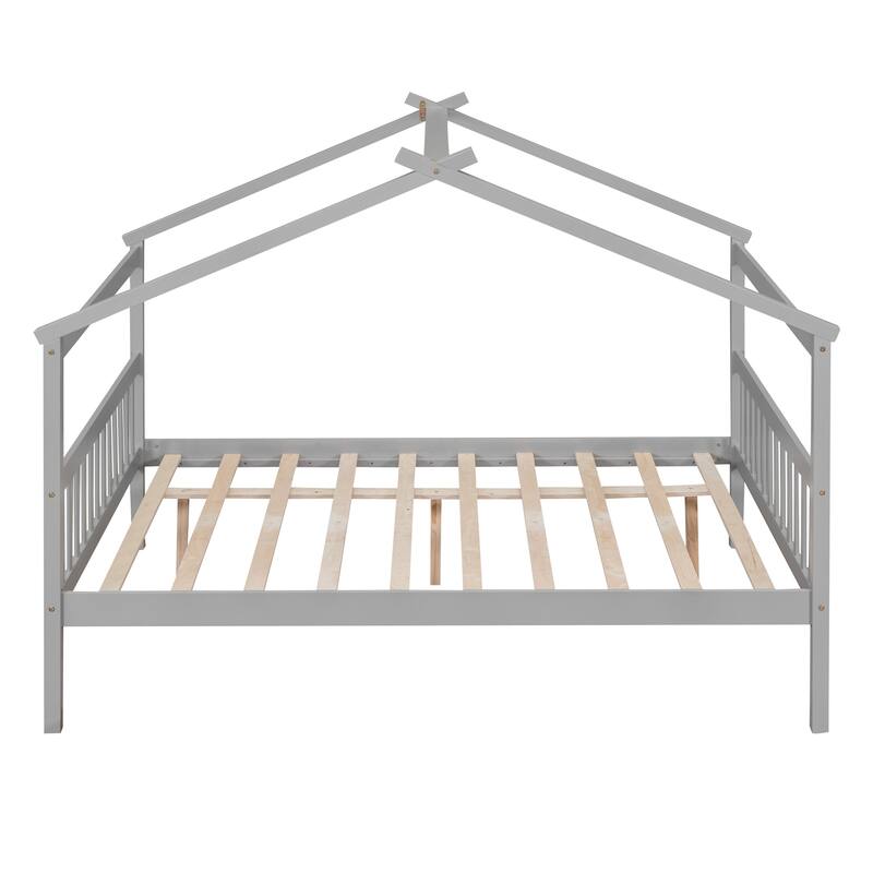 Full Size Wooden House Bed with Twin Size Trundle