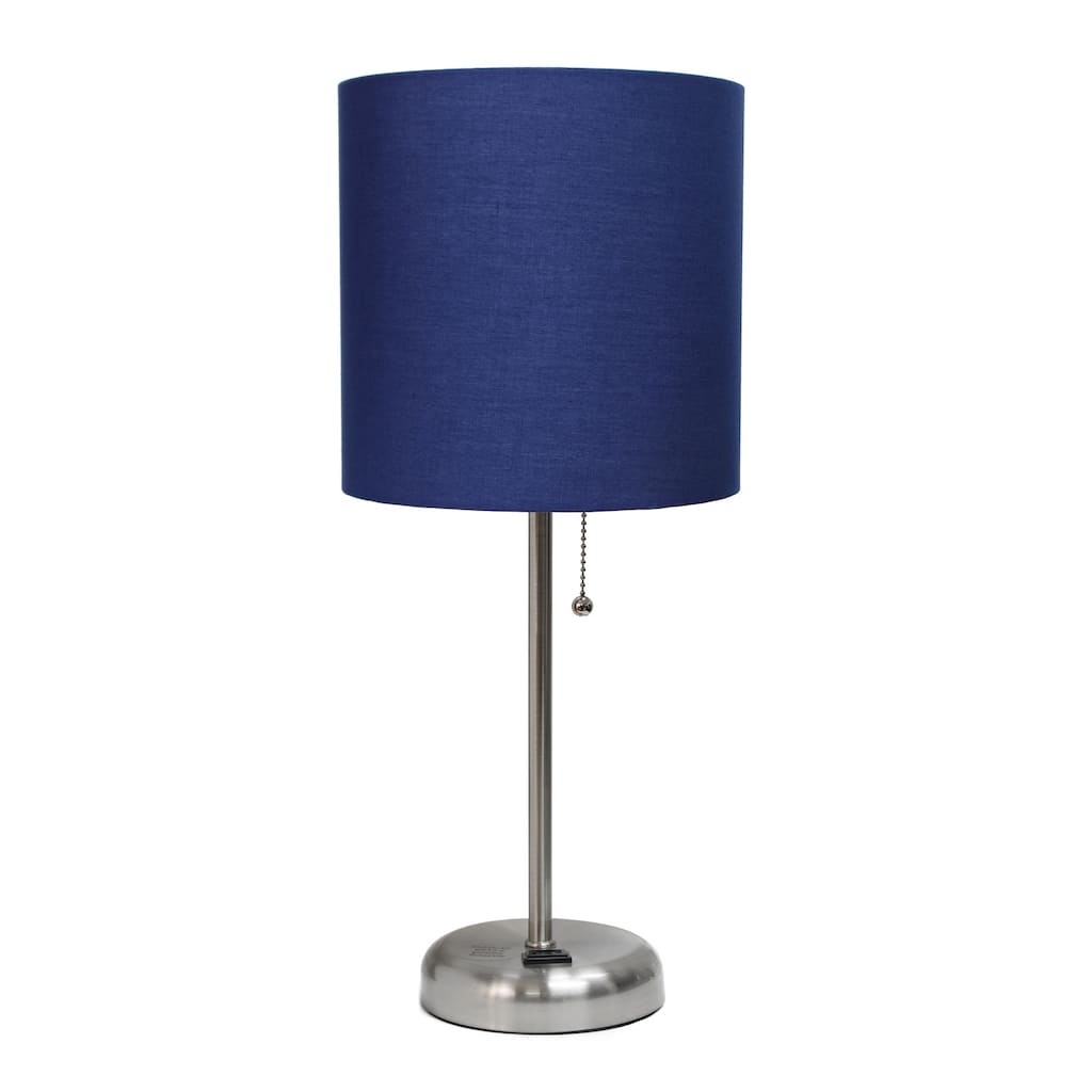 19.5 in. Brushed Steel Finish Table Lamp with Blue Shade, Sturdy Table Lamp for Living Rooms and Bedrooms