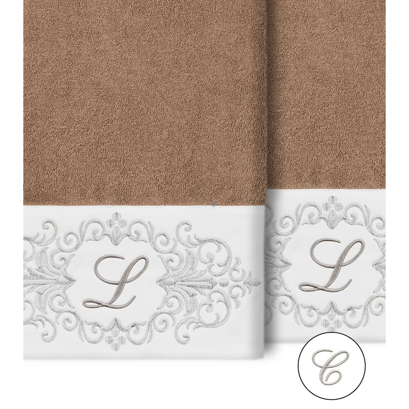 Authentic Hotel and Spa 100% Turkish Cotton Monica 2PC Embellished Bath Towel Set