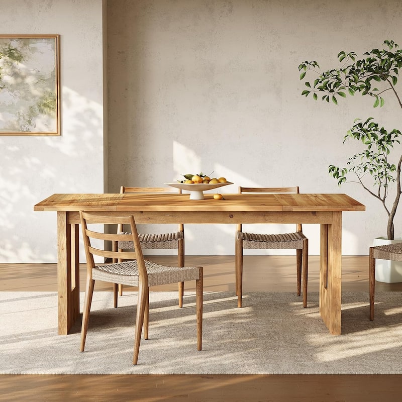 Solid Wood Dining Table for 6 People, 63-Inch Rectangle Farmhouse Kitchen Table - 63" W x 31.5" D x 29.5" H