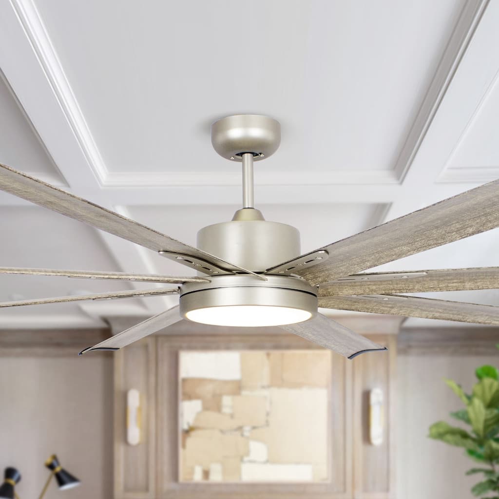 72" Integrated LED Nickel Ceiling Fan with Remote Control and Light - 72" W x 72"D x 14" H