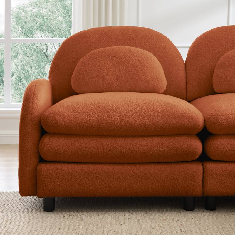 98.2" Teddy Fabric Sectional Sofa with Curved Pillows and Ottoman