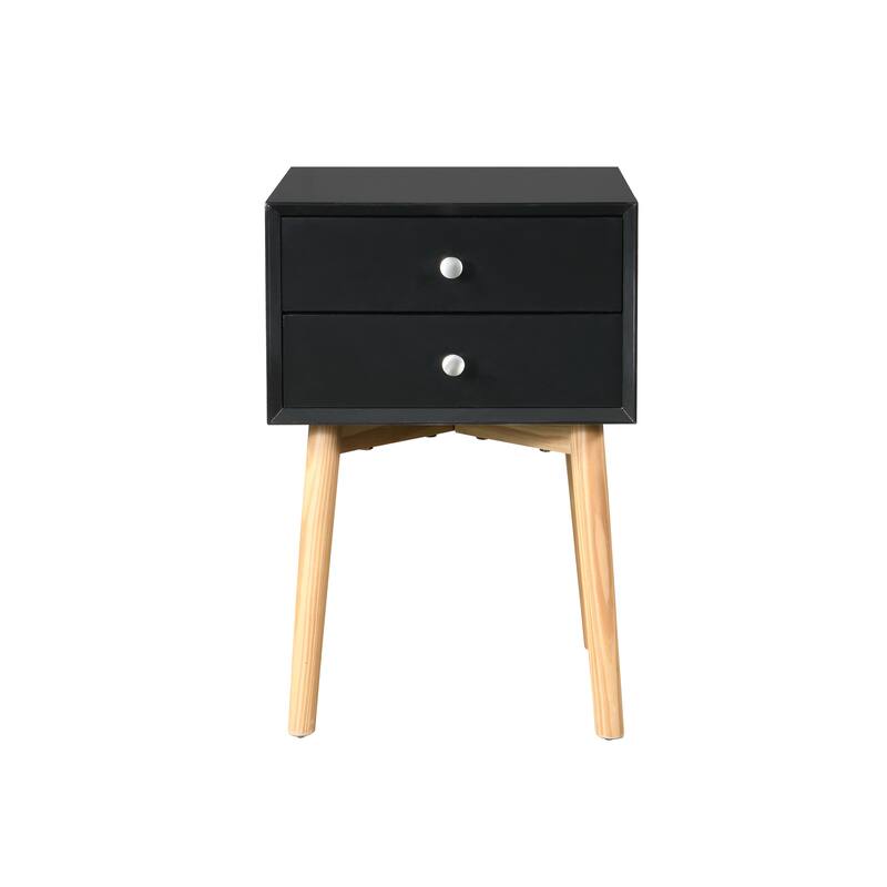 Modern Black Nightstand with 2 Drawers - Mid Century Bedside Table and Small Space Storage