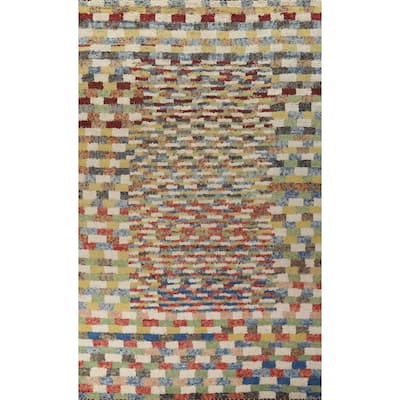 Checkered Moroccan Oriental Area Rug Wool Handmade Living Room Carpet - 9'11" x 14'7"