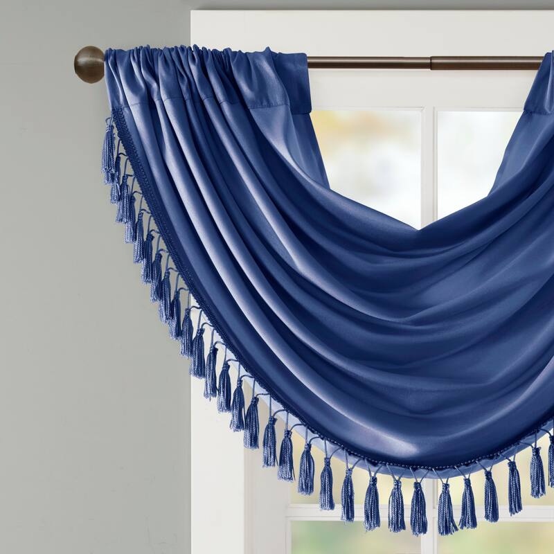 Madison Park Juline Faux Silk Waterfall Embellished Valance - 38 x 46"