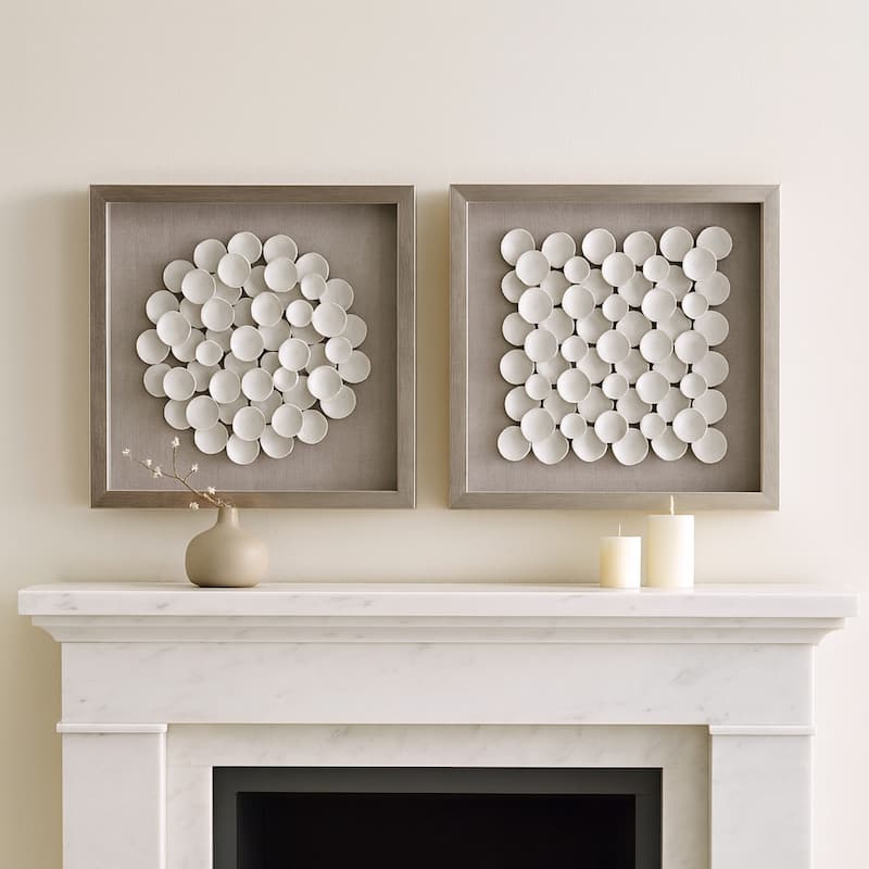 Resin Dimensional Petal Canvas Wall Art (Set of 2) - 20" White - Wood - Brown - 20" x 20" x 2"