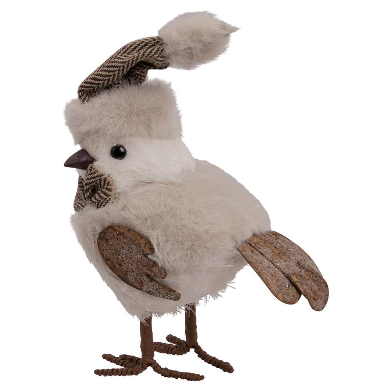 10" Standing Glittered Bird with Winter Hat Christmas Figure