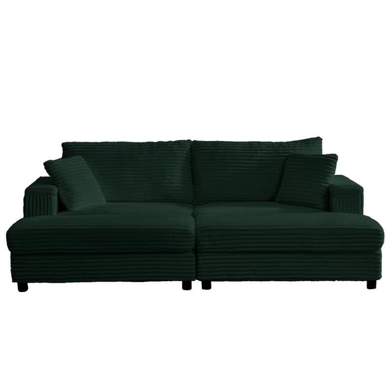 Mixoy 85‘’Corduroy Loveseat Chaise Lounge with Storage Ottoman&Armrests,Upholstered 2-Seater Sleeper Reclining Chair Indoor