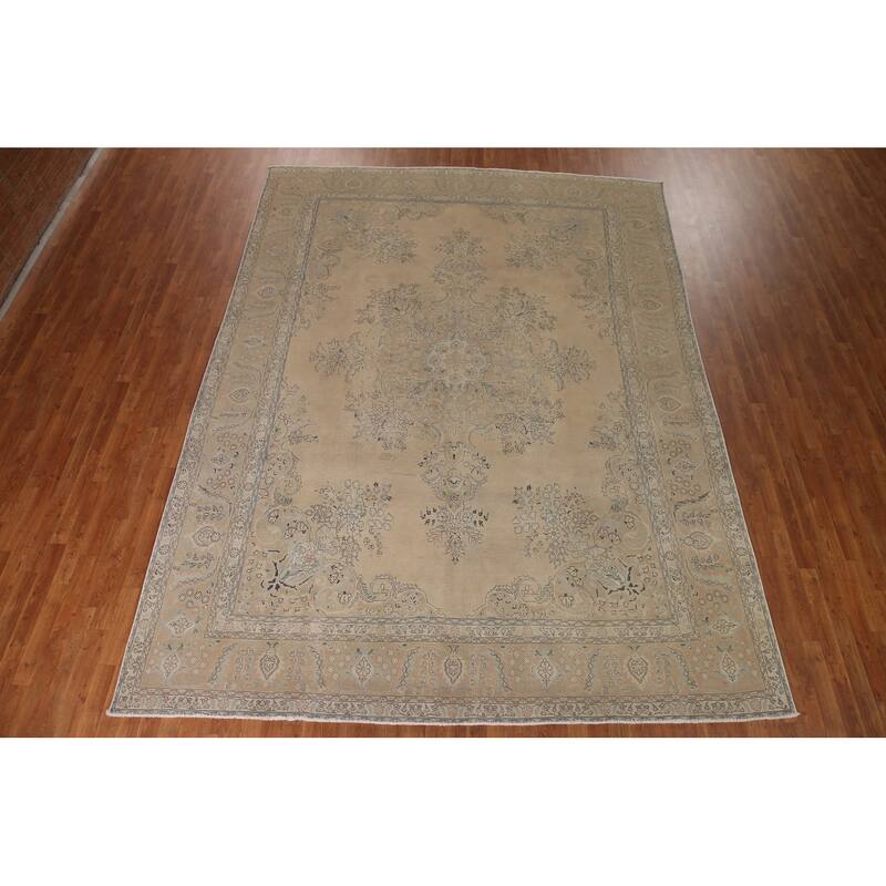 Brown Tabriz Persian Antique Area Rug Hand-knotted Wool Carpet - 9'6" x 12'9"