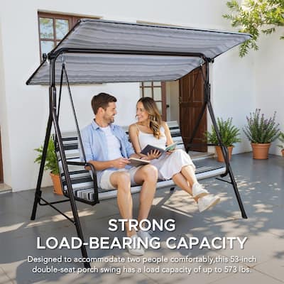 Sunjoy 2 Seat Outdoor Porch Swing with Adjustable Canopy Cushion for Patio Garden Backyard Made in Italy