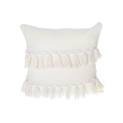 Slub Cotton Ivory Fringe Cushion Emma 18 X 18 - Set of 2