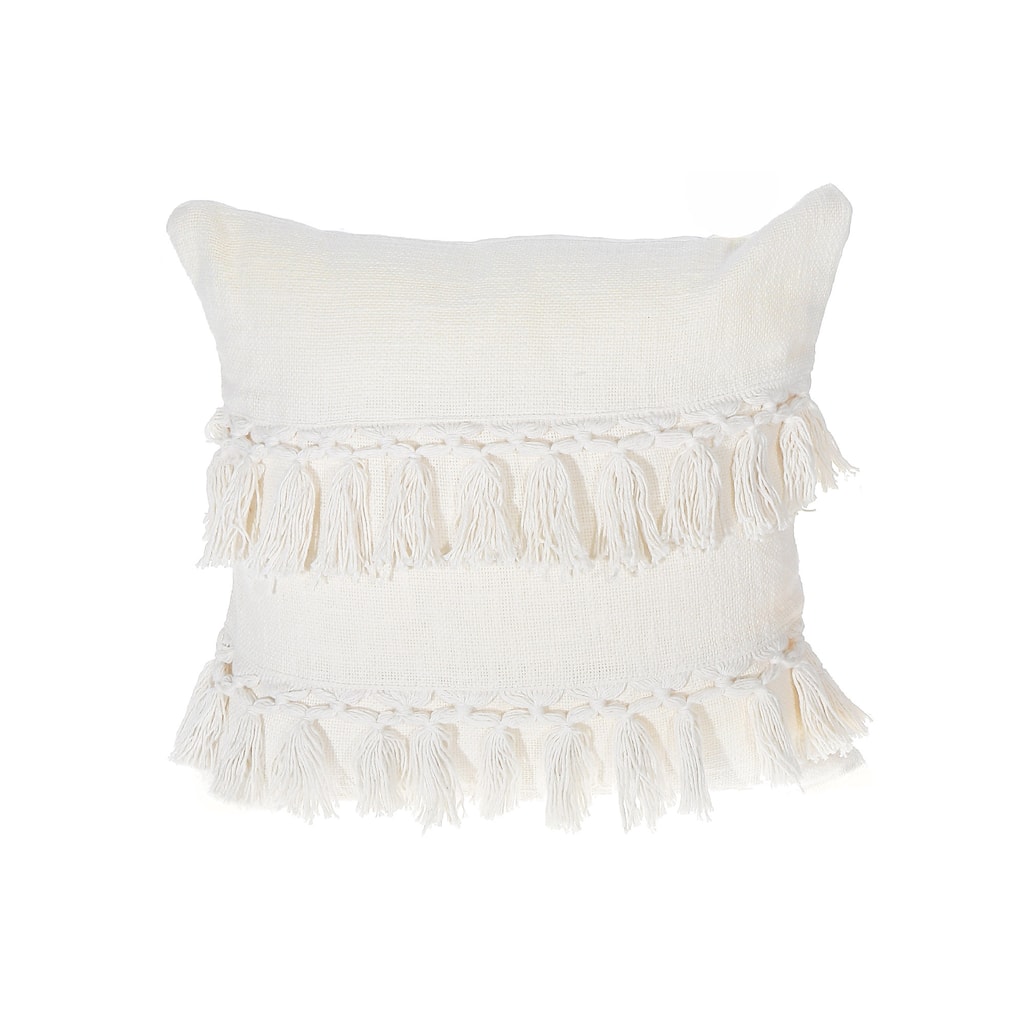 Slub Cotton Ivory Fringe Cushion Emma 18 X 18 - Set of 2