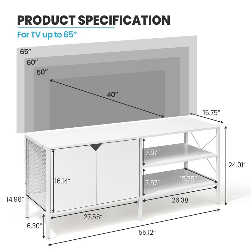 Crestlive TV Console Entertainment Center TV Stand with Storage Cabinet & Shelves - 24.01" H x 55.12 W" x 15.75" D