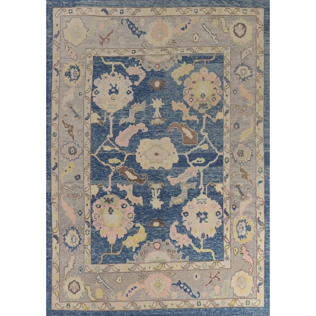 Hand Knotted Oriental 100% Wool Carpet Transitional All-Over Navy Blue & Blues Oushak Area Rug - 11' 2'' X 8' 11''