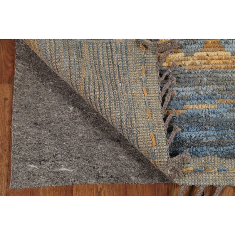 Trellis Blue Moroccan Oriental Runner Rug Hand-Knotted Wool Carpet - 4'0"x 12'3"