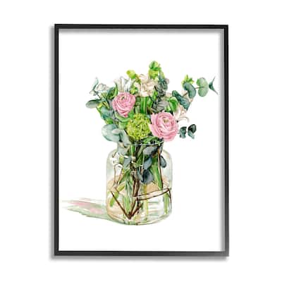 Stupell Morning Dew Floral Bouquet Ranunculus Flower Green Foliage Framed Wall Art