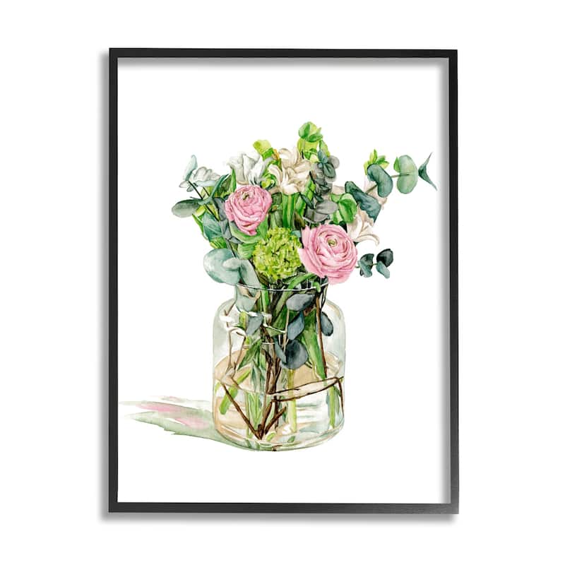 Stupell Morning Dew Floral Bouquet Ranunculus Flower Green Foliage Framed Wall Art - 16 x 20 - Black