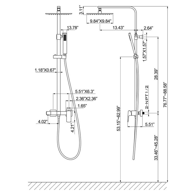 3-Way Exposed Wall-Mount Complete Shower System with Rough-in Valve
