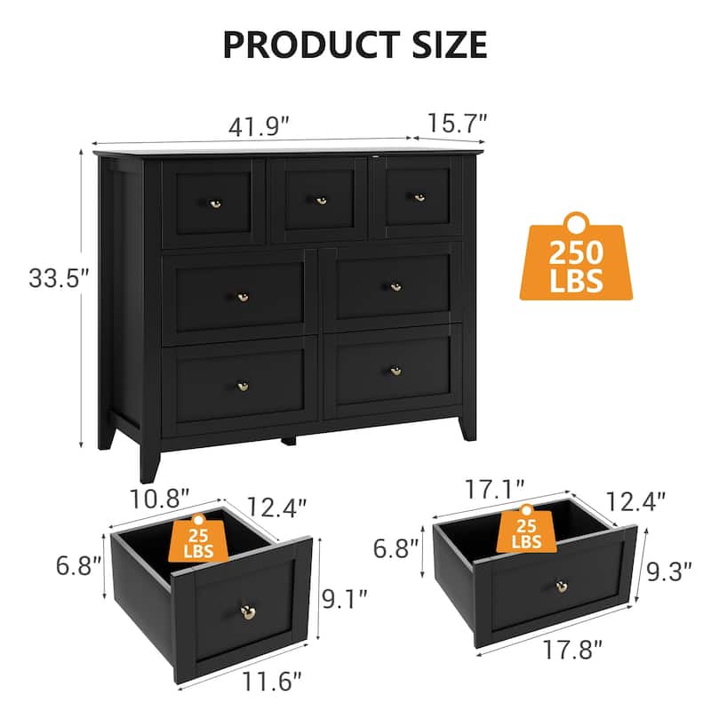 7 Drawer Dresser for Bedroom, Modern Chest of Drawer Dresser