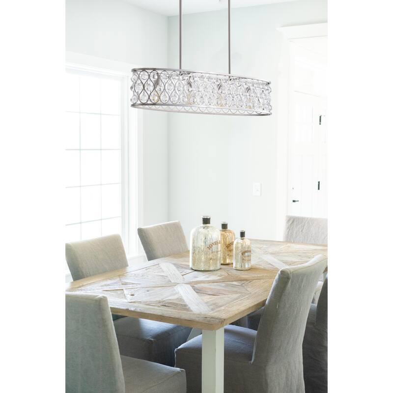 4-Light Satin Nickel Chandelier With Clear Crystal Accents