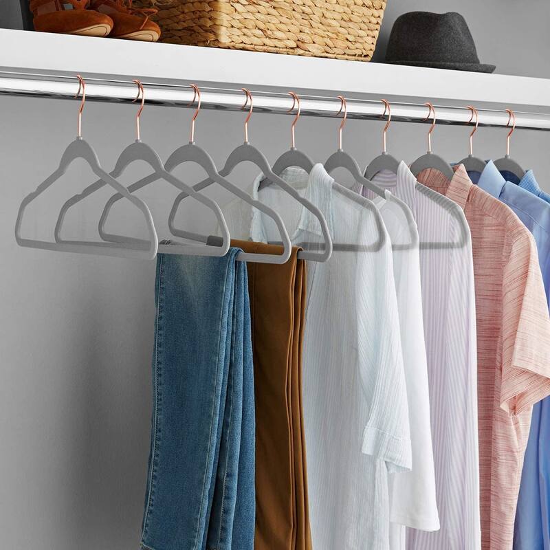 Javlergo 50/100 Pack Velvet Hangers, Heavy Duty Non Slip & Space-Saving Cloth Hangers with 6 Finger Clips & Tie Rack
